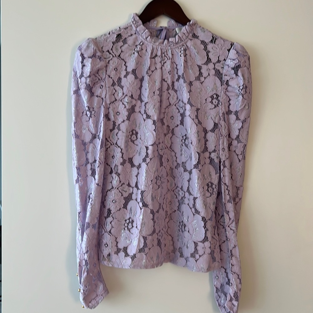 WAYF Emma Puff Shoulder Long Sleeve Lace Shirt in Lilac
